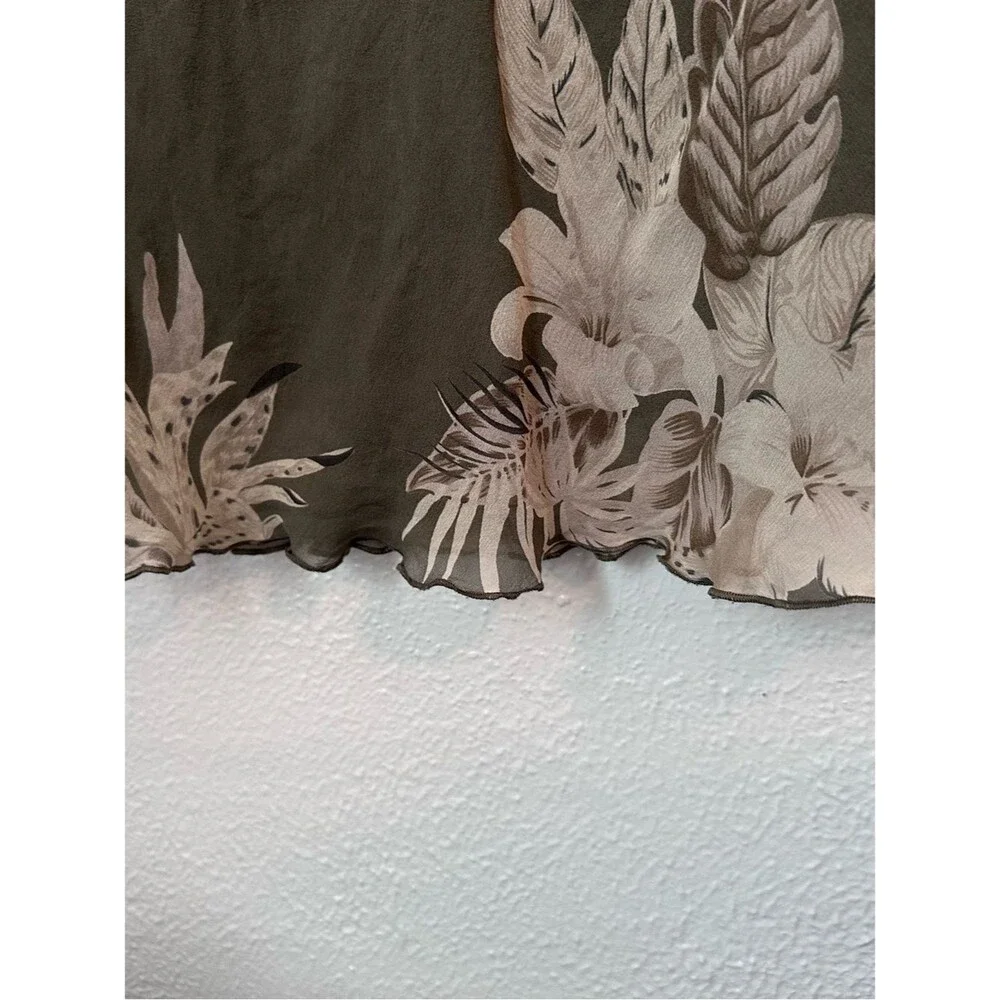 100% Silk Green Floral Boho Vintage 90s Y2K Maxi Skirt Feather Small Summer